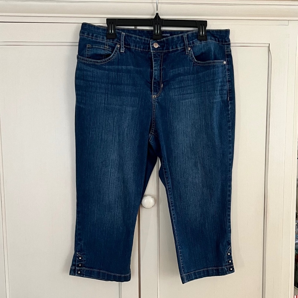Bandolino capris in Missy size 16.  Accents on rear pockets and at sides of hem.
